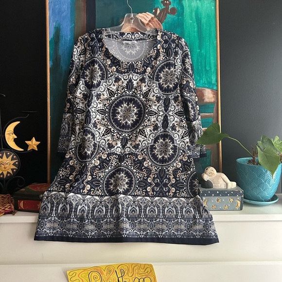 Marie Claire Y2K Navy and White Patterned Mini Dress Large - Picture 2 of 16